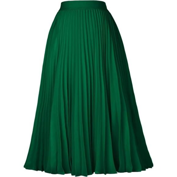 Women High Elastic Waist Pleated Chiffon Skirt Midi Swing A-line - Picture 2 of 5